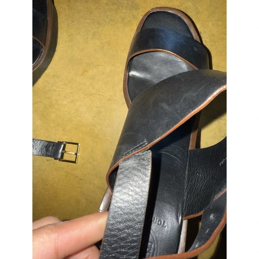 Tory Burch Leather Black Wedges‎ Size 10 Women's Straps